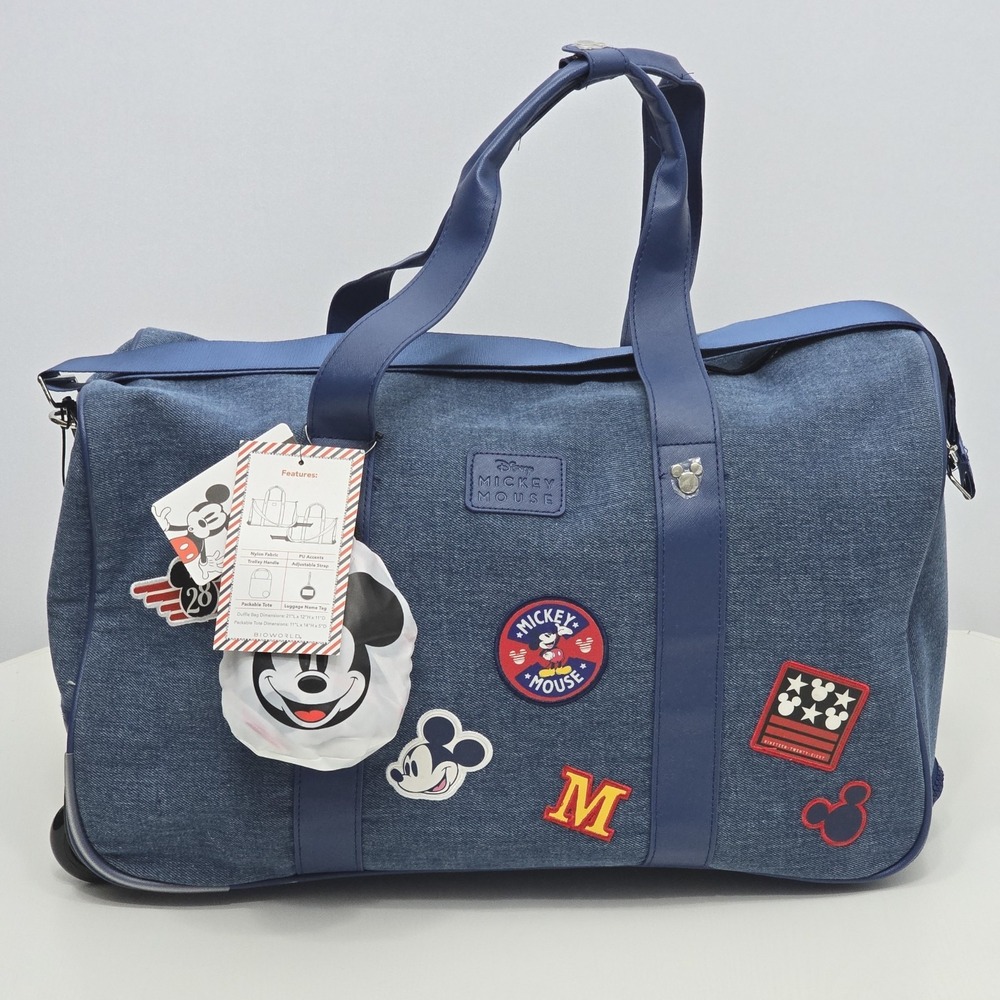Disney Mickey Mouse Bioworld Wheeled Duffle Bag Set Blue Denim Style